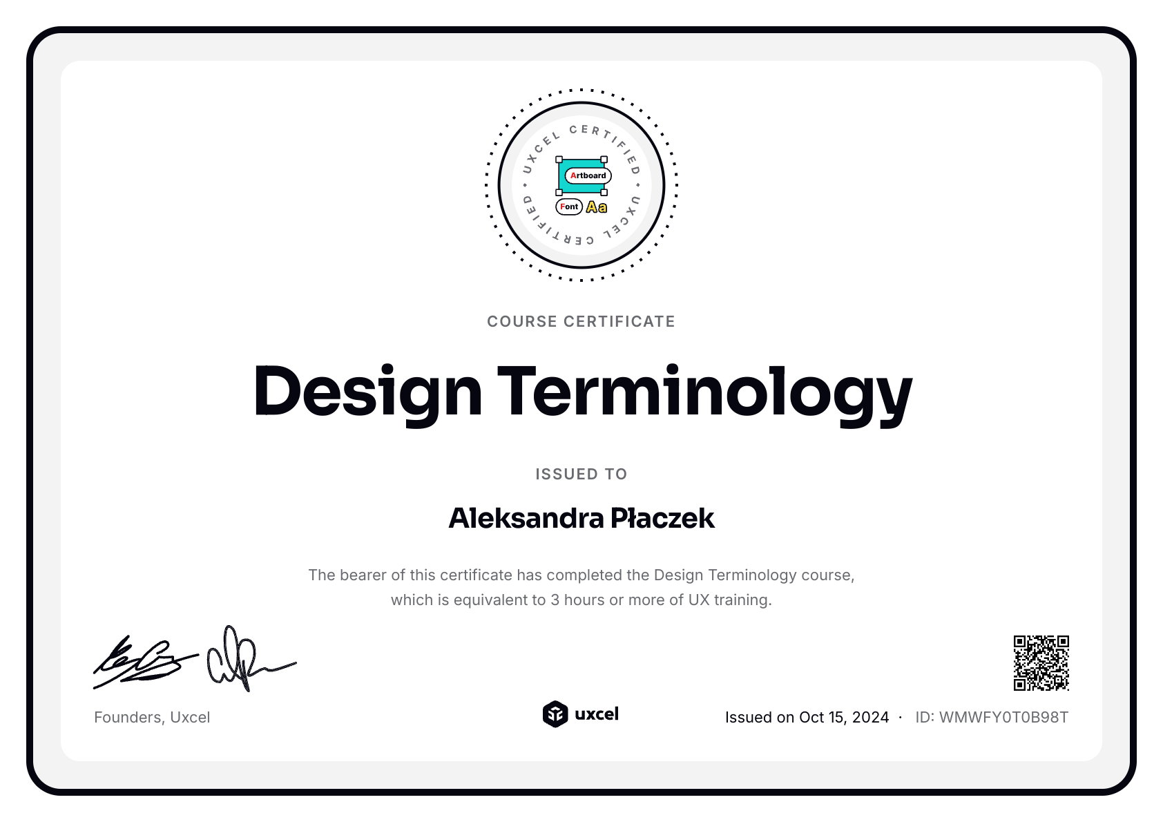 Aleksandra Płaczek's certificate